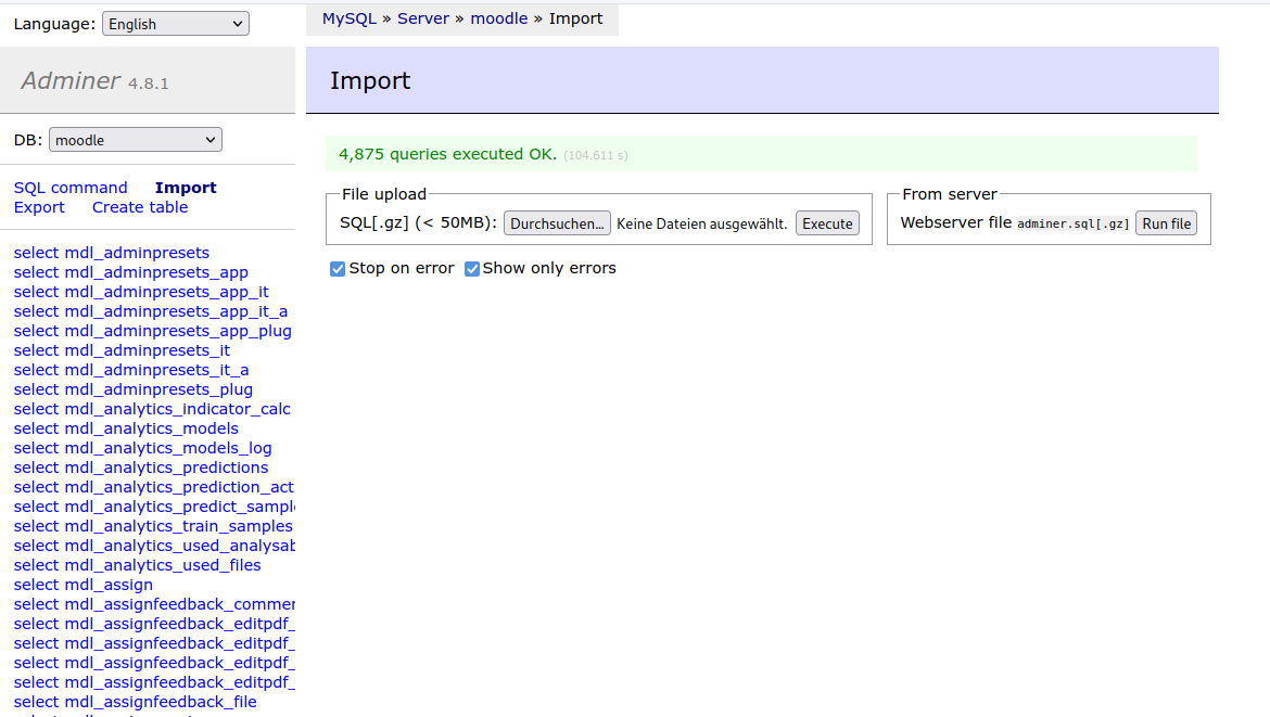 Moodle in English: Databases: Database model